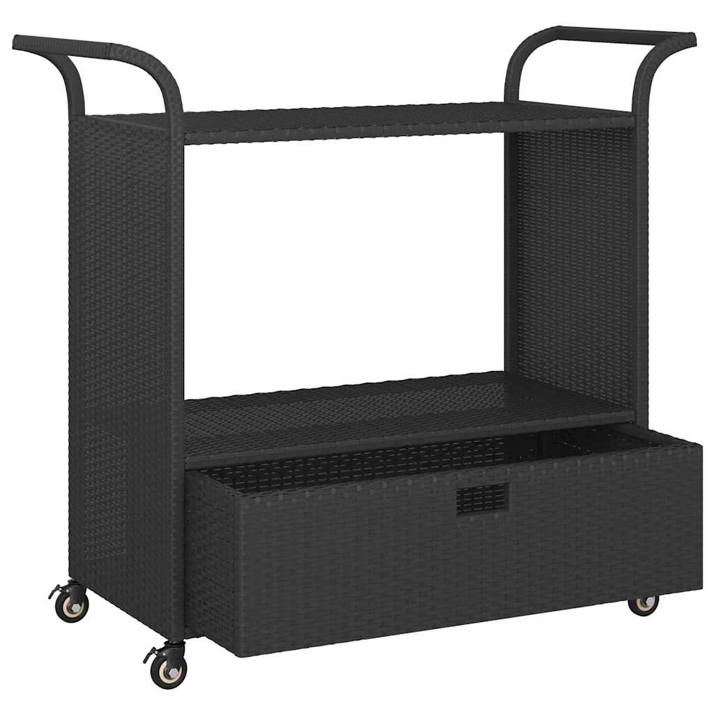 Serveerwagen met lade 100x45x97 cm poly rattan zwart is nu te koop bij PeponiXL, paradijselijk wonen!