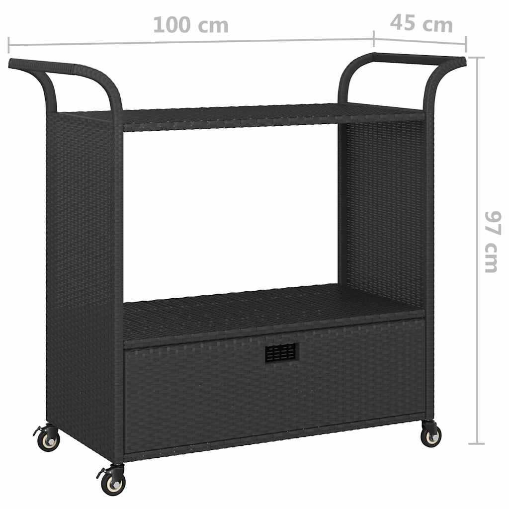 Serveerwagen met lade 100x45x97 cm poly rattan zwart is nu te koop bij PeponiXL, paradijselijk wonen!