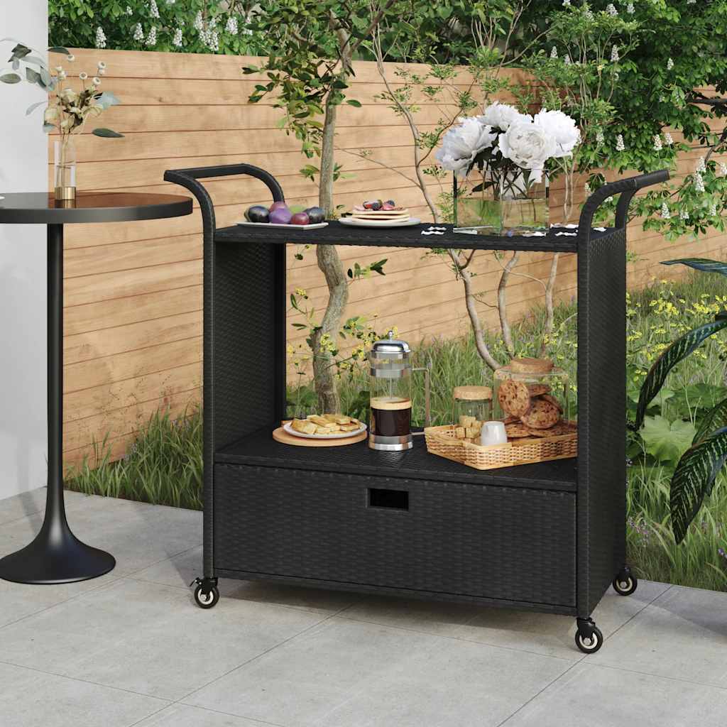 Serveerwagen met lade 100x45x97 cm poly rattan zwart is nu te koop bij PeponiXL, paradijselijk wonen!
