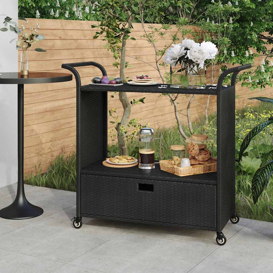 Serveerwagen met lade 100x45x97 cm poly rattan zwart is nu te koop bij PeponiXL, paradijselijk wonen!