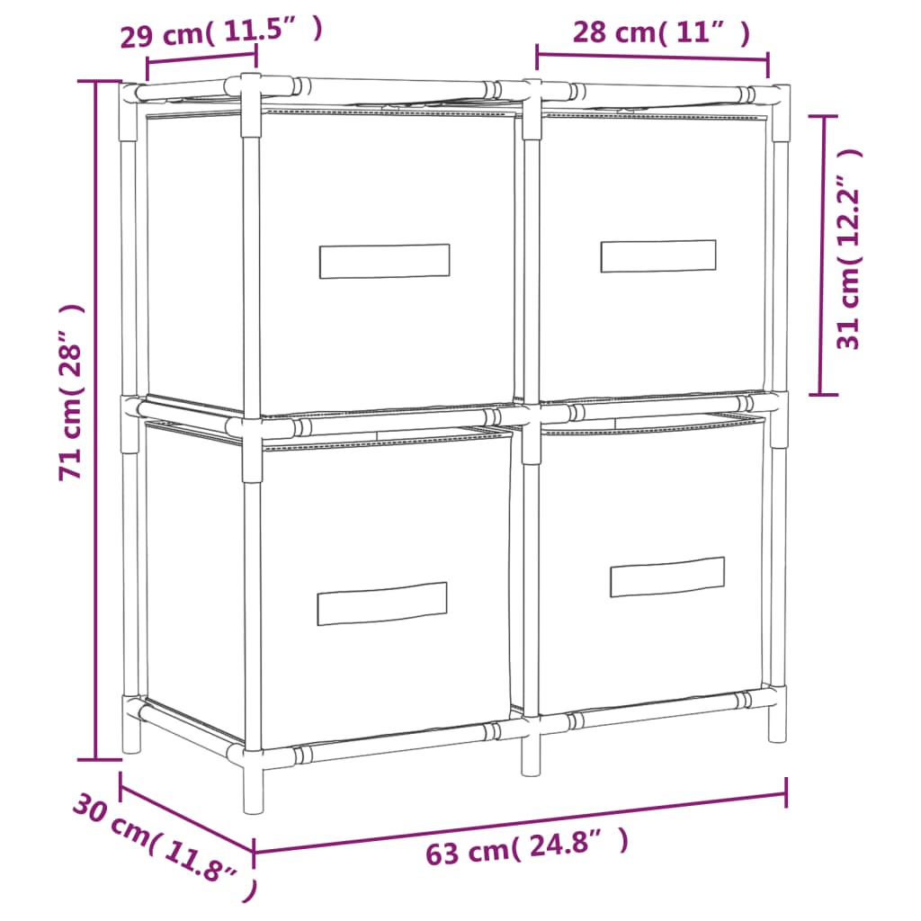 Opbergkast met 4 stoffen manden 63x30x71 cm staal grijs is nu te koop bij PeponiXL, paradijselijk wonen!