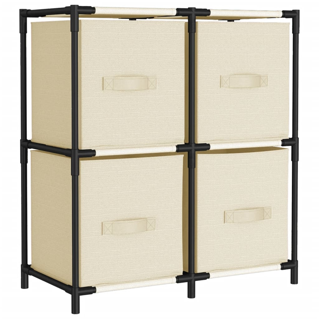 Opbergkast met 4 stoffen manden 63x30x71 cm staal crèmekleurig is nu te koop bij PeponiXL, paradijselijk wonen!