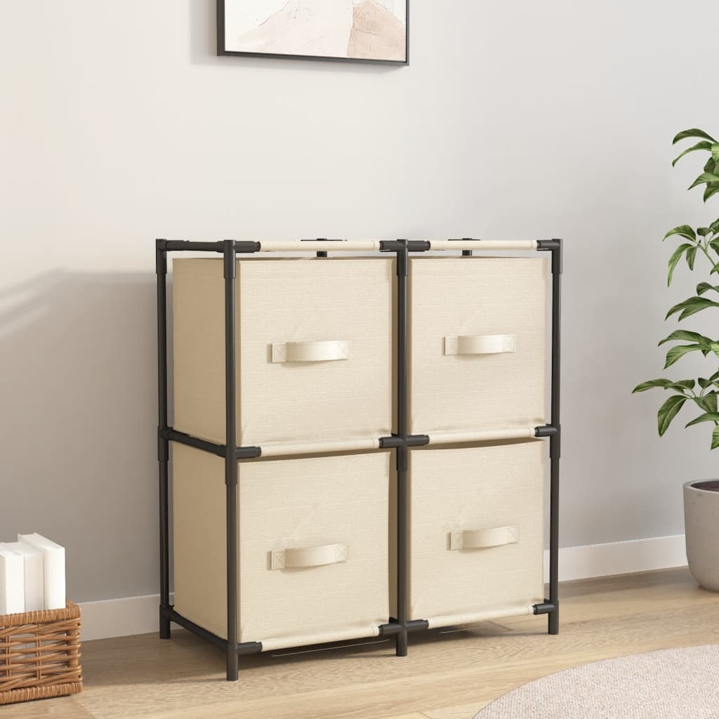 Opbergkast met 4 stoffen manden 63x30x71 cm staal crèmekleurig is nu te koop bij PeponiXL, paradijselijk wonen!