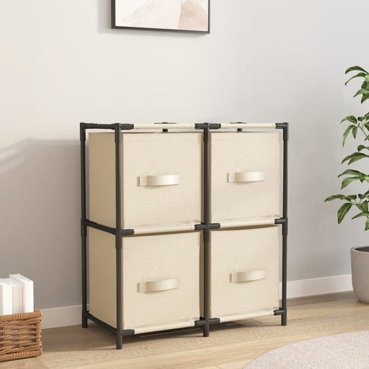 Opbergkast met 4 stoffen manden 63x30x71 cm staal crèmekleurig is nu te koop bij PeponiXL, paradijselijk wonen!