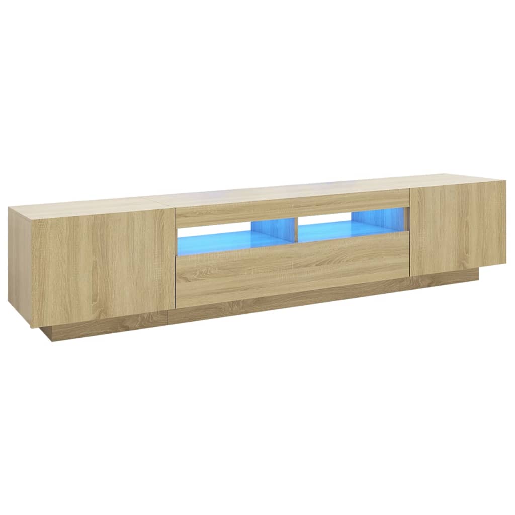 Tv-meubel met LED-verlichting 200x35x40 cm sonoma eikenkleurig is nu te koop bij PeponiXL, paradijselijk wonen!