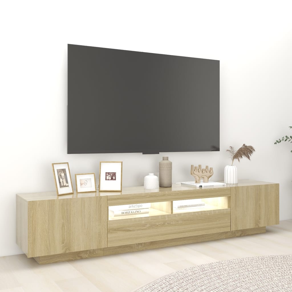 Tv-meubel met LED-verlichting 200x35x40 cm sonoma eikenkleurig is nu te koop bij PeponiXL, paradijselijk wonen!