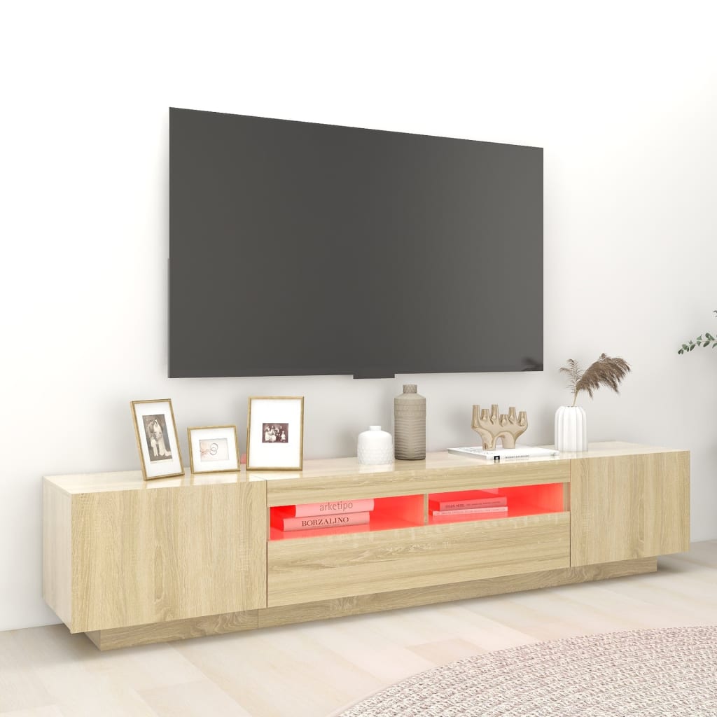 Tv-meubel met LED-verlichting 200x35x40 cm sonoma eikenkleurig is nu te koop bij PeponiXL, paradijselijk wonen!