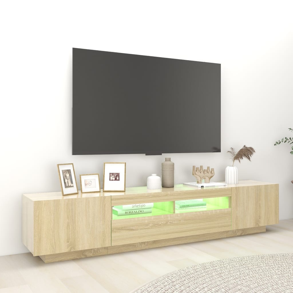 Tv-meubel met LED-verlichting 200x35x40 cm sonoma eikenkleurig is nu te koop bij PeponiXL, paradijselijk wonen!