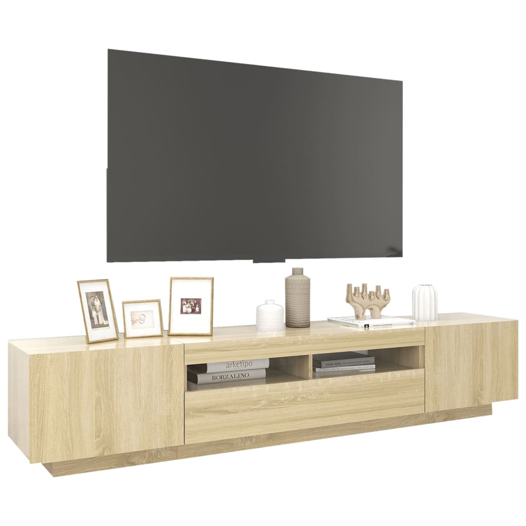 Tv-meubel met LED-verlichting 200x35x40 cm sonoma eikenkleurig is nu te koop bij PeponiXL, paradijselijk wonen!