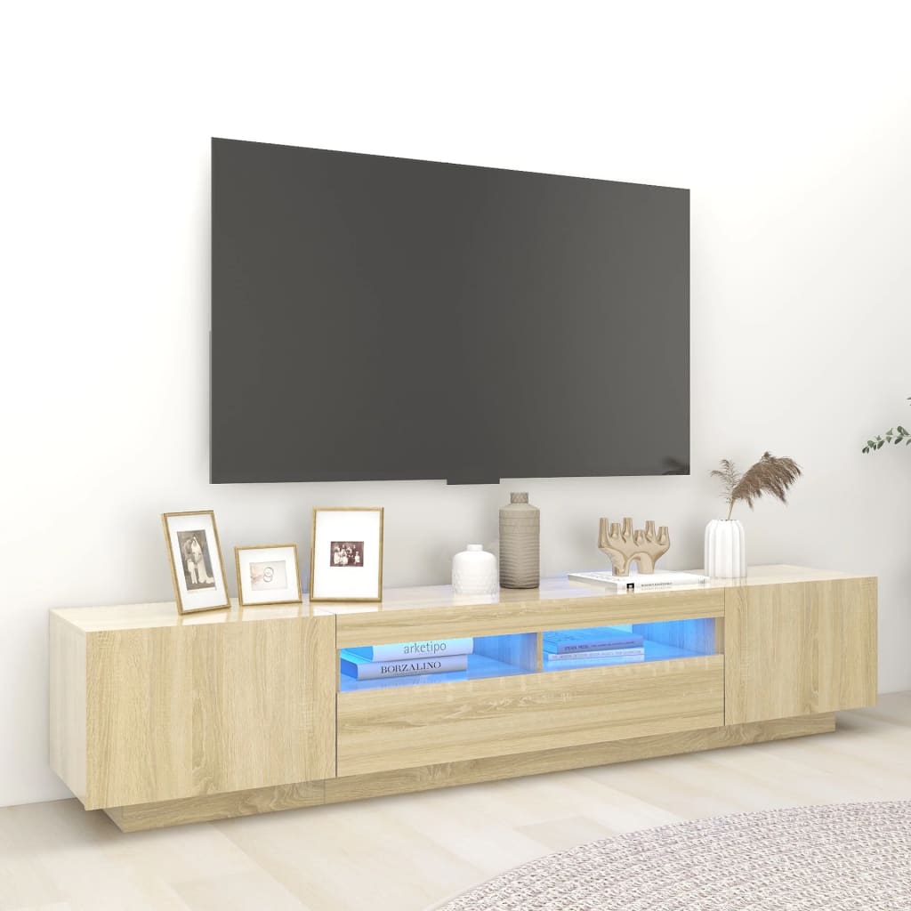 Tv-meubel met LED-verlichting 200x35x40 cm sonoma eikenkleurig is nu te koop bij PeponiXL, paradijselijk wonen!