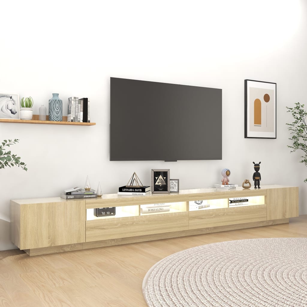 Tv-meubel met LED-verlichting 300x35x40 cm sonoma eikenkleurig is nu te koop bij PeponiXL, paradijselijk wonen!