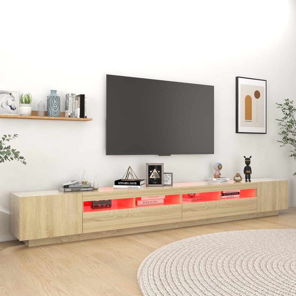 Tv-meubel met LED-verlichting 300x35x40 cm sonoma eikenkleurig is nu te koop bij PeponiXL, paradijselijk wonen!