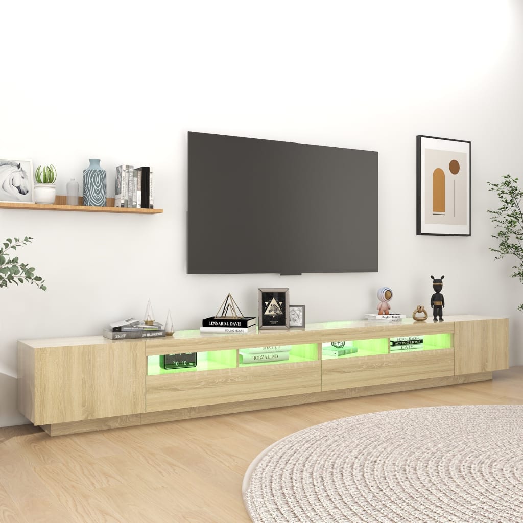 Tv-meubel met LED-verlichting 300x35x40 cm sonoma eikenkleurig is nu te koop bij PeponiXL, paradijselijk wonen!