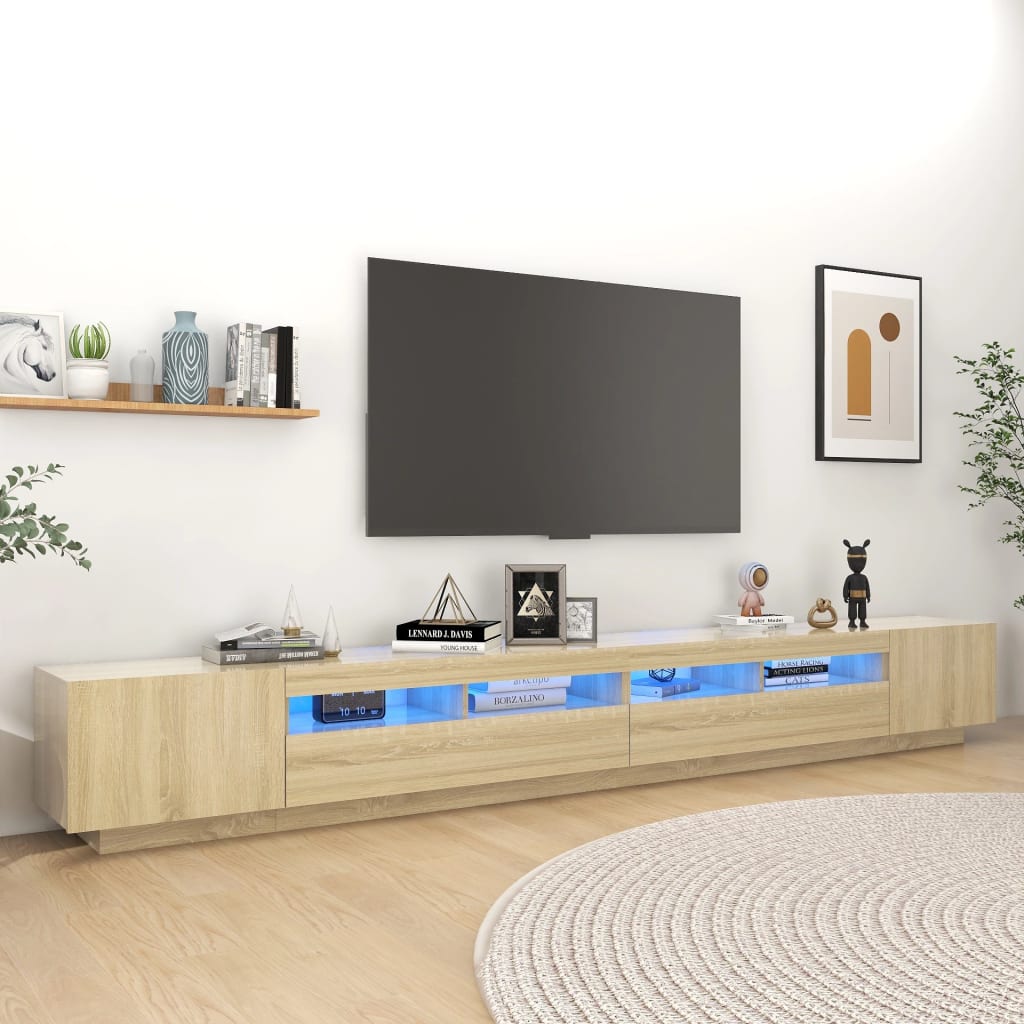 Tv-meubel met LED-verlichting 300x35x40 cm sonoma eikenkleurig is nu te koop bij PeponiXL, paradijselijk wonen!