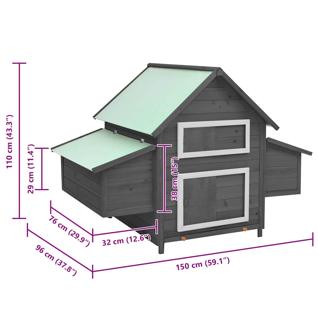 Kippenhok 150x96x110 cm massief vurenhout grijs en wit is nu te koop bij PeponiXL, paradijselijk wonen!
