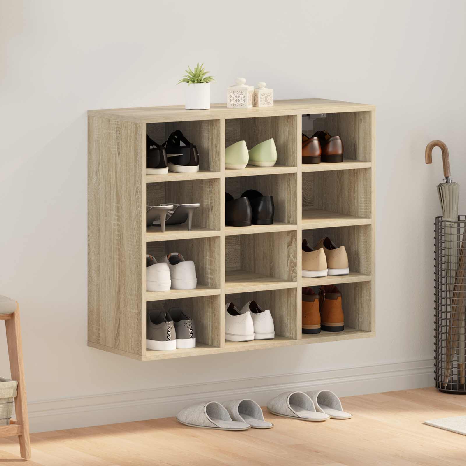Schoenenkast Sonoma Eiken 77,5 x 30 x 67 cm Bewerkt hout is nu te koop bij PeponiXL, paradijselijk wonen!