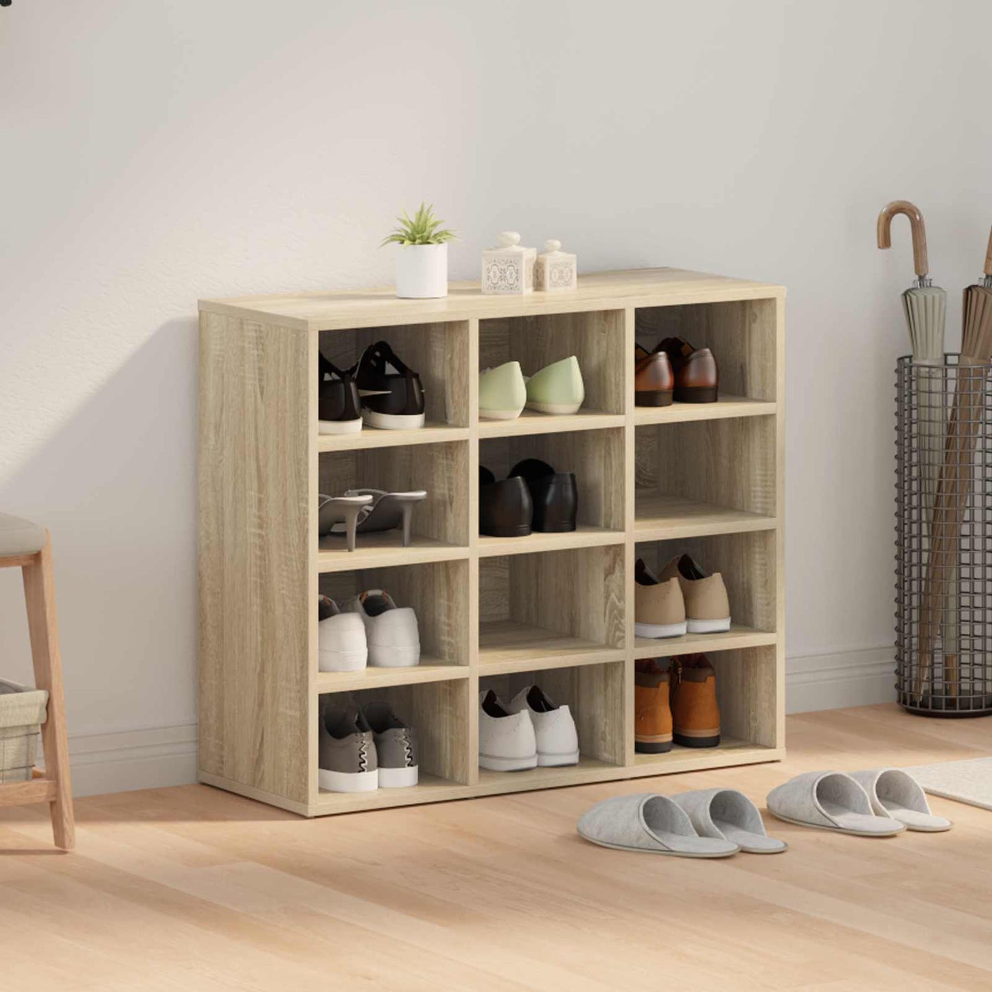 Schoenenkast Sonoma Eiken 77,5 x 30 x 67 cm Bewerkt hout is nu te koop bij PeponiXL, paradijselijk wonen!