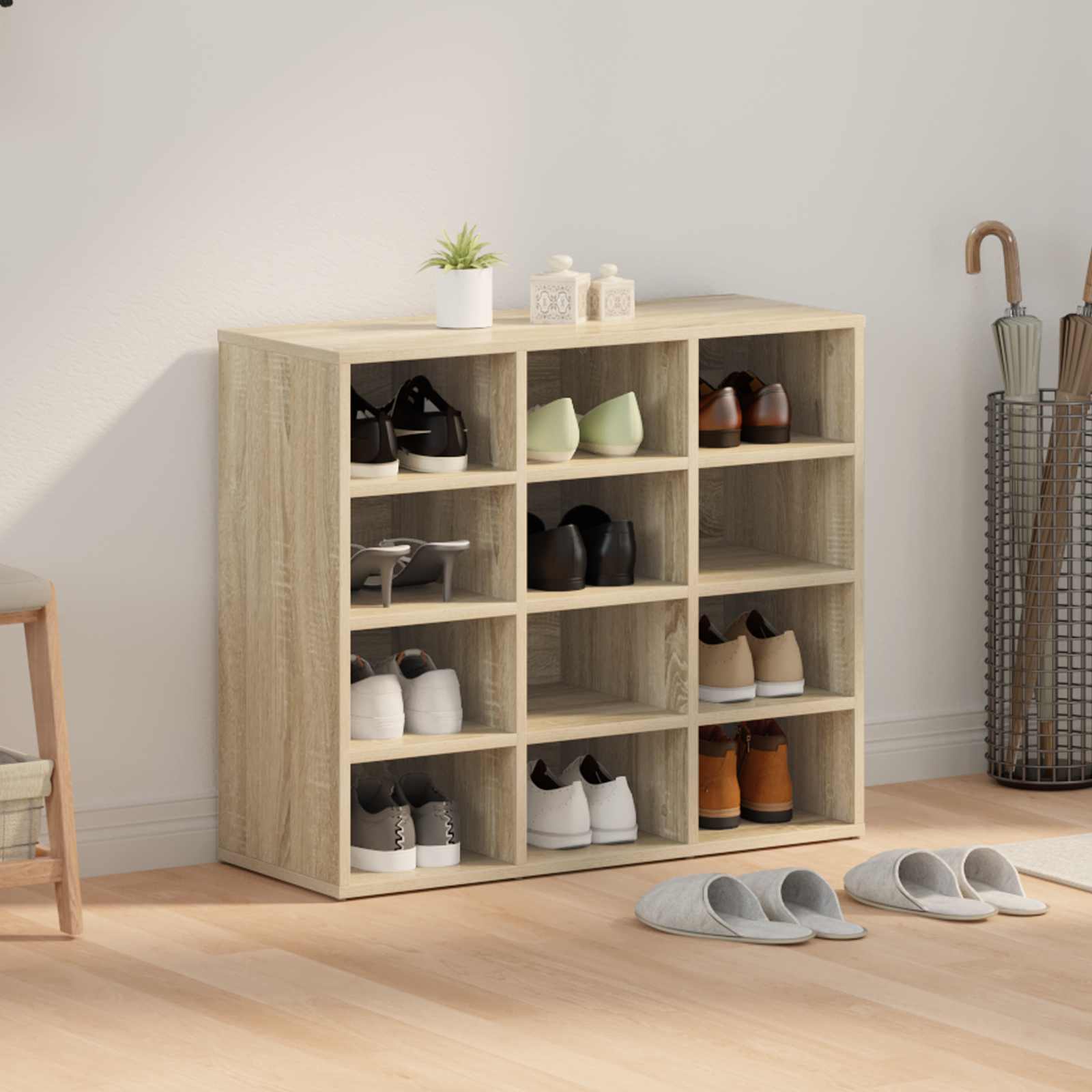 Schoenenkast Sonoma Eiken 77,5 x 30 x 67 cm Bewerkt hout is nu te koop bij PeponiXL, paradijselijk wonen!