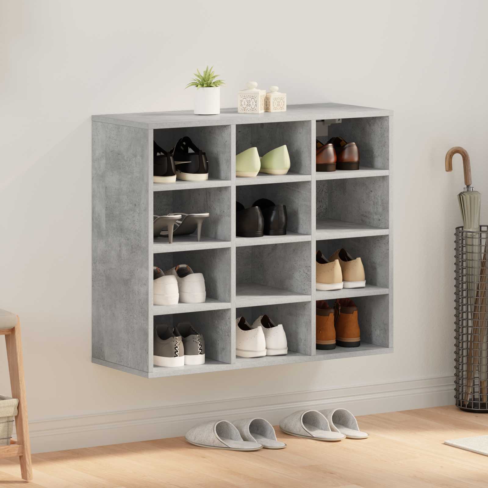 Schoenenkast Betongrijs 77,5 x 30 x 67 cm Bewerkt hout is nu te koop bij PeponiXL, paradijselijk wonen!