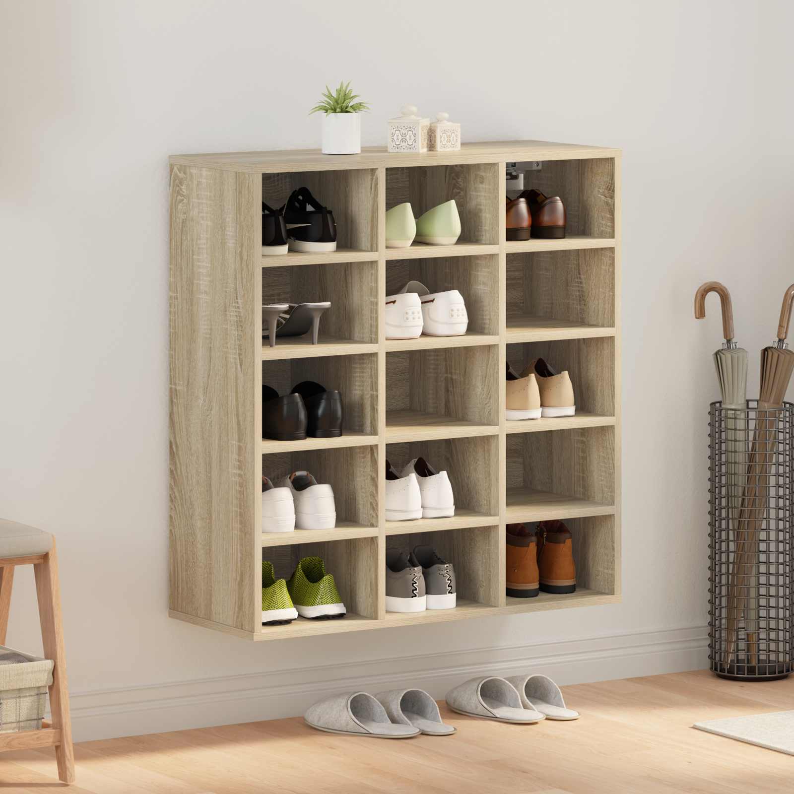 Schoenenkast Sonoma Eiken 77,5 x 30 x 83,5 cm Bewerkt hout is nu te koop bij PeponiXL, paradijselijk wonen!