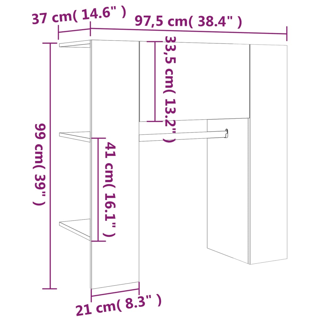 Halmeubel 97,5x37x99 cm bewerkt hout sonoma eikenkleurig is nu te koop bij PeponiXL, paradijselijk wonen!