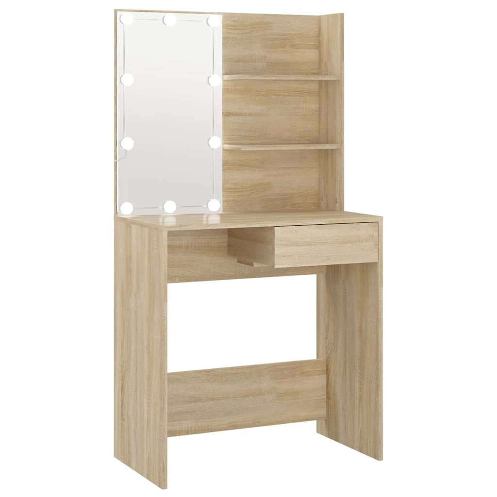 Kaptafel met LED 74,5x40x141 cm bewerkt hout sonoma eikenkleur is nu te koop bij PeponiXL, paradijselijk wonen!