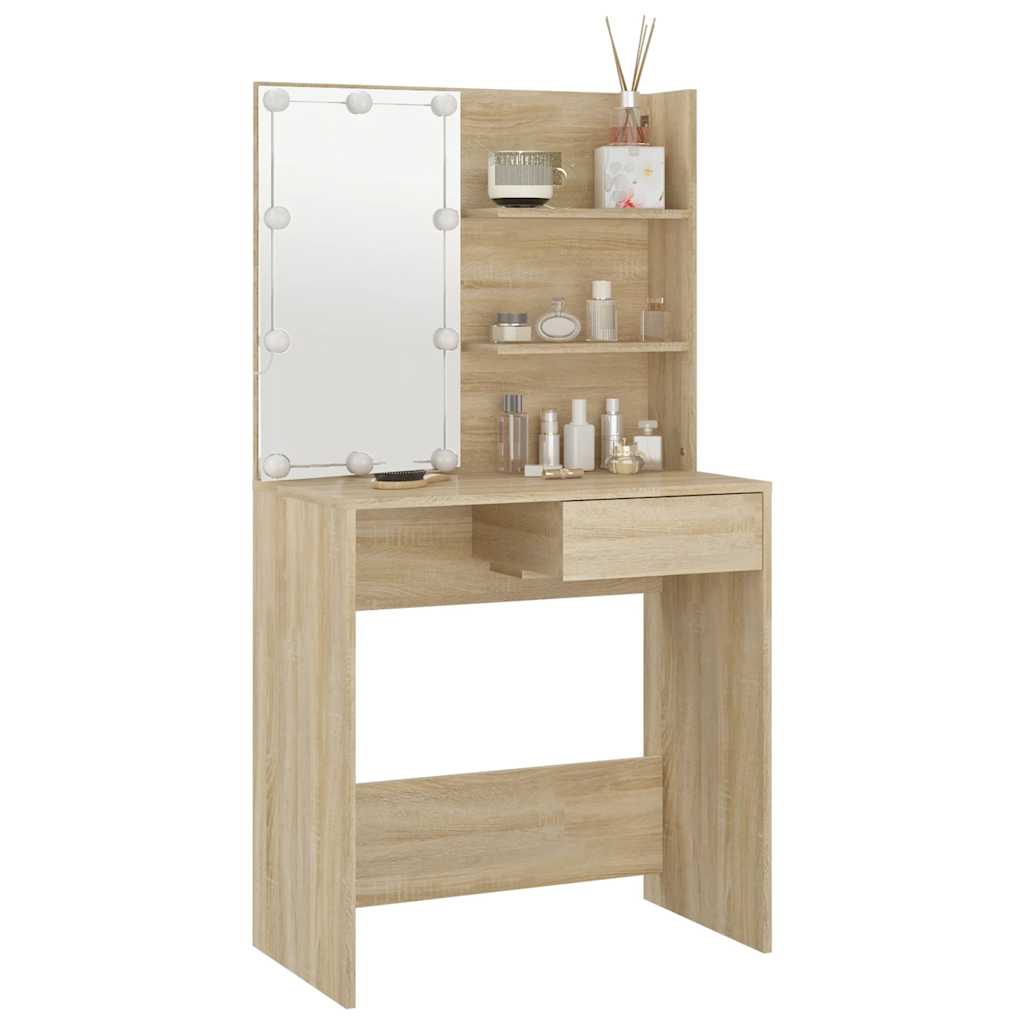 Kaptafel met LED 74,5x40x141 cm bewerkt hout sonoma eikenkleur is nu te koop bij PeponiXL, paradijselijk wonen!
