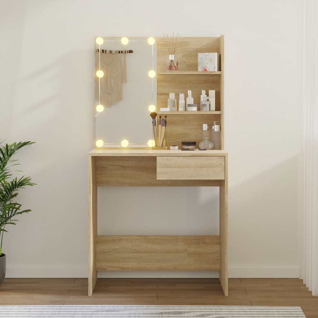 Kaptafel met LED 74,5x40x141 cm bewerkt hout sonoma eikenkleur is nu te koop bij PeponiXL, paradijselijk wonen!