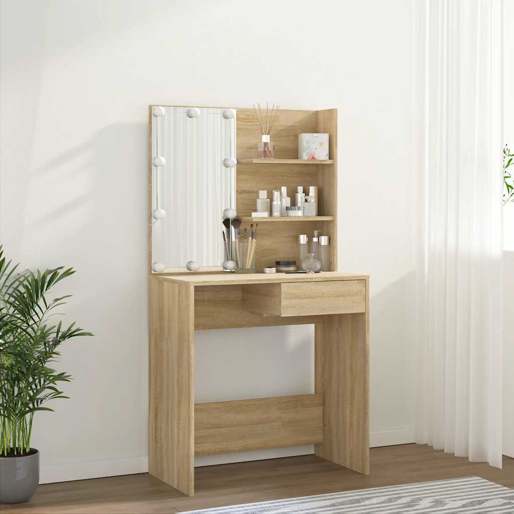 Kaptafel met LED 74,5x40x141 cm bewerkt hout sonoma eikenkleur is nu te koop bij PeponiXL, paradijselijk wonen!