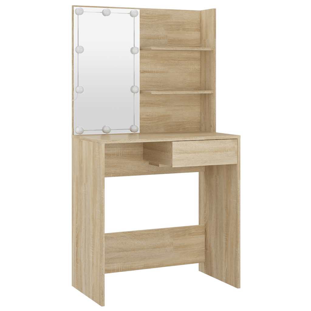Kaptafel met LED 74,5x40x141 cm bewerkt hout sonoma eikenkleur is nu te koop bij PeponiXL, paradijselijk wonen!