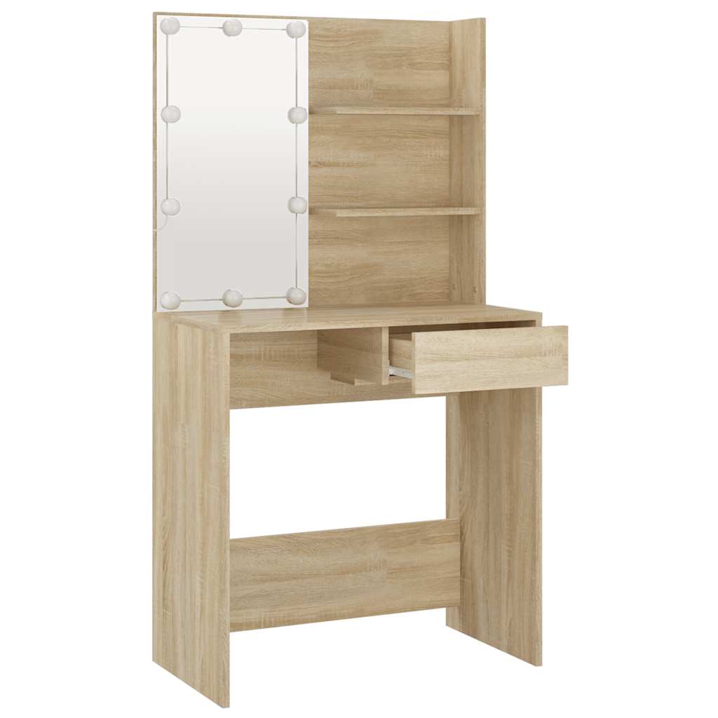 Kaptafel met LED 74,5x40x141 cm bewerkt hout sonoma eikenkleur is nu te koop bij PeponiXL, paradijselijk wonen!