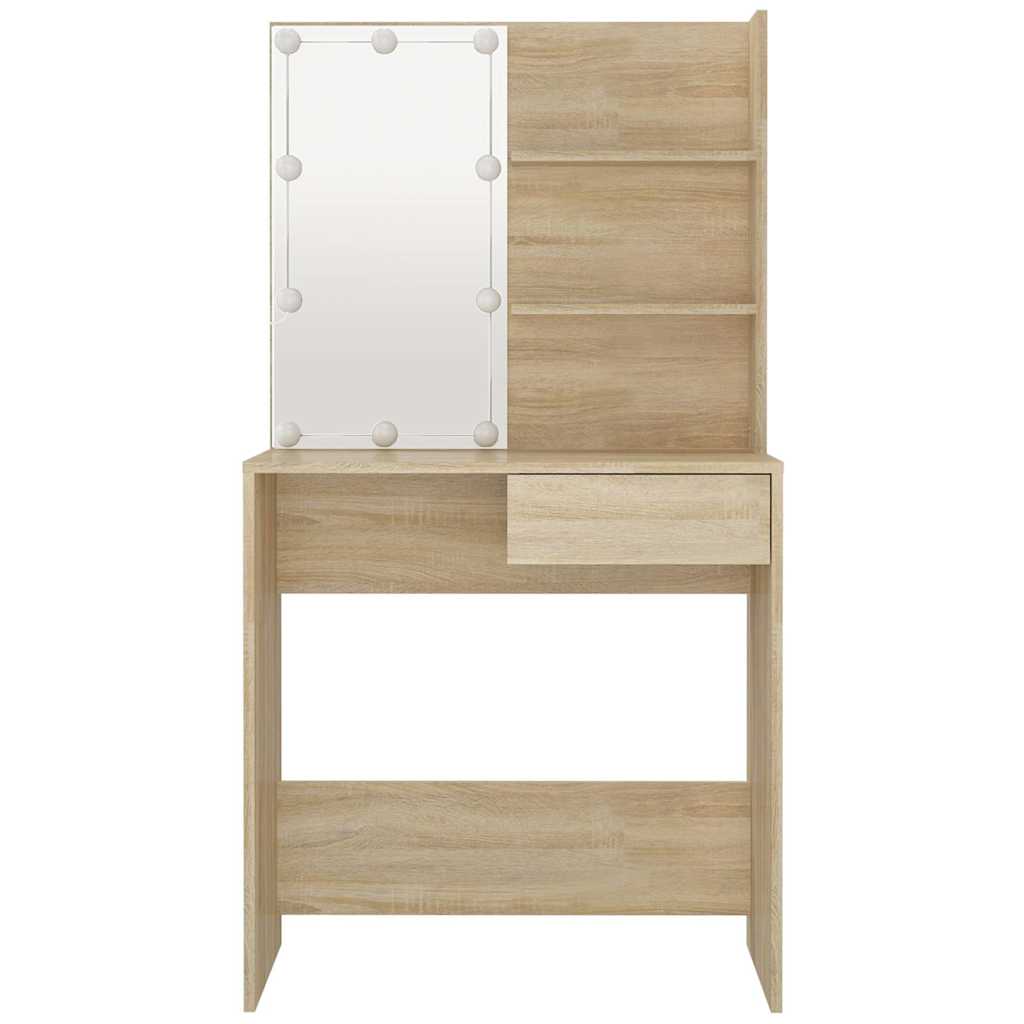 Kaptafel met LED 74,5x40x141 cm bewerkt hout sonoma eikenkleur is nu te koop bij PeponiXL, paradijselijk wonen!