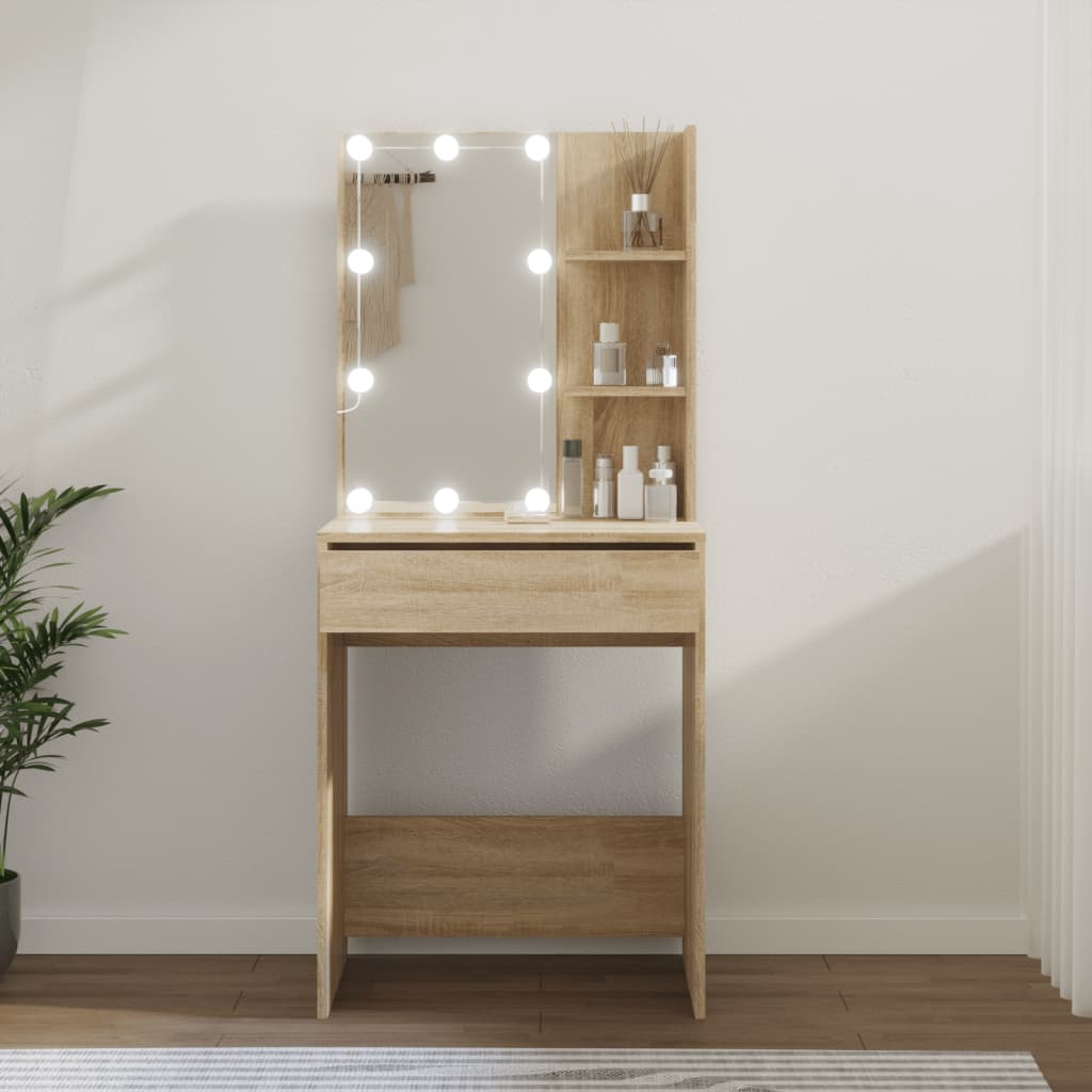 Kaptafel met LED-verlichting 60x40x140 cm sonoma eikenkleurig is nu te koop bij PeponiXL, paradijselijk wonen!