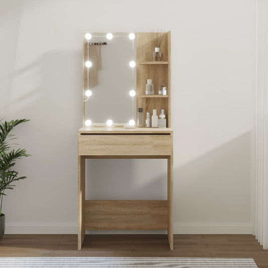 Kaptafel met LED-verlichting 60x40x140 cm sonoma eikenkleurig is nu te koop bij PeponiXL, paradijselijk wonen!