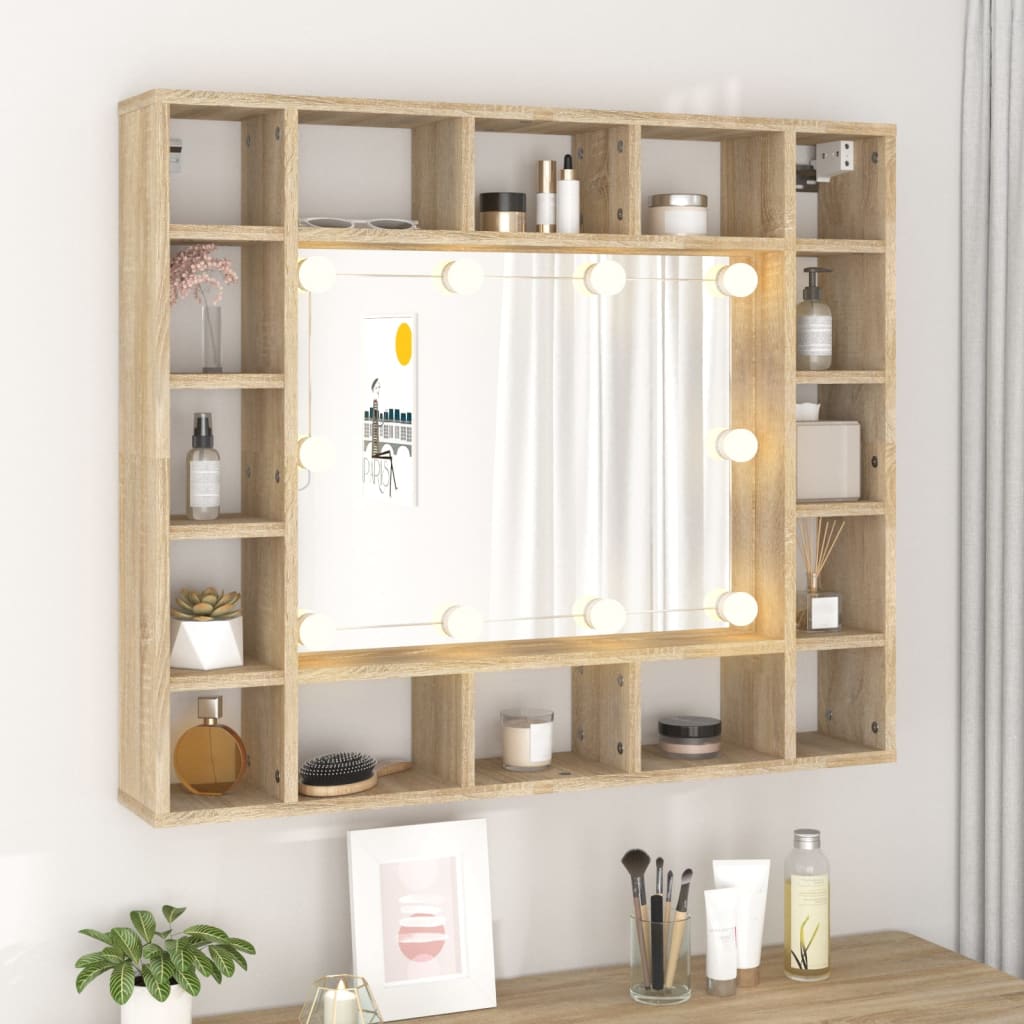 Spiegelkast met LED-verlichting 91x15x76,5 cm sonoma eikenkleur is nu te koop bij PeponiXL, paradijselijk wonen!