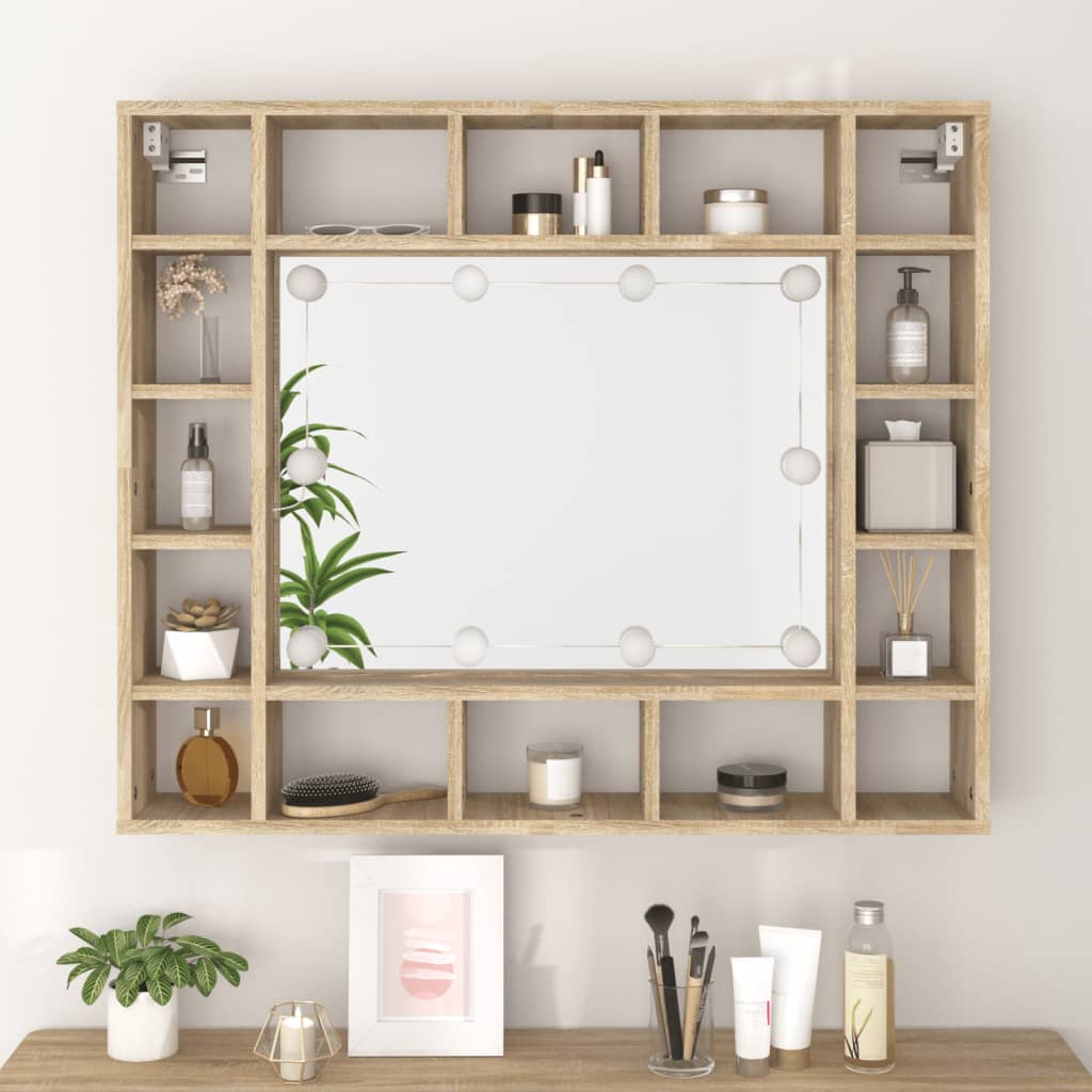 Spiegelkast met LED-verlichting 91x15x76,5 cm sonoma eikenkleur is nu te koop bij PeponiXL, paradijselijk wonen!