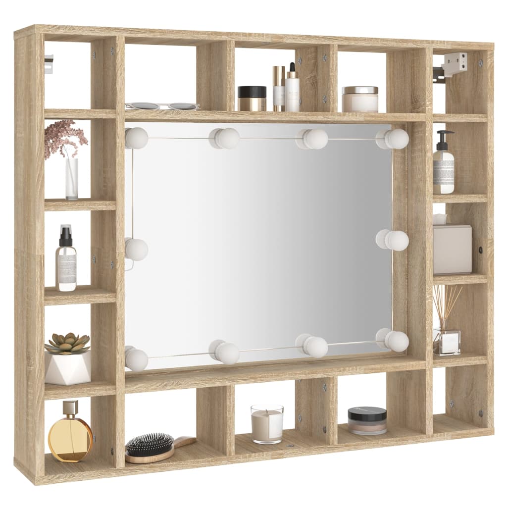 Spiegelkast met LED-verlichting 91x15x76,5 cm sonoma eikenkleur is nu te koop bij PeponiXL, paradijselijk wonen!
