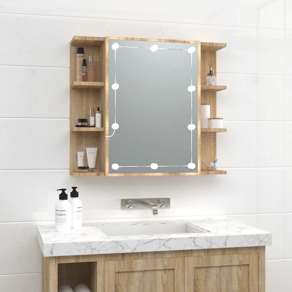 Spiegelkast met LED-verlichting 70x16,5x60 cm sonoma eikenkleur is nu te koop bij PeponiXL, paradijselijk wonen!