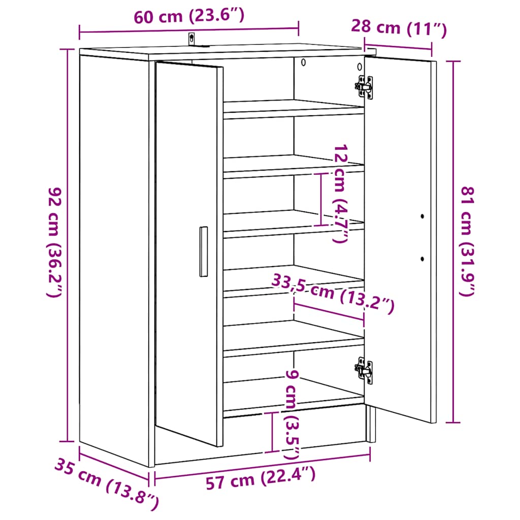 Schoenenkast 60x35x92 cm bewerkt hout wit is nu te koop bij PeponiXL, paradijselijk wonen!