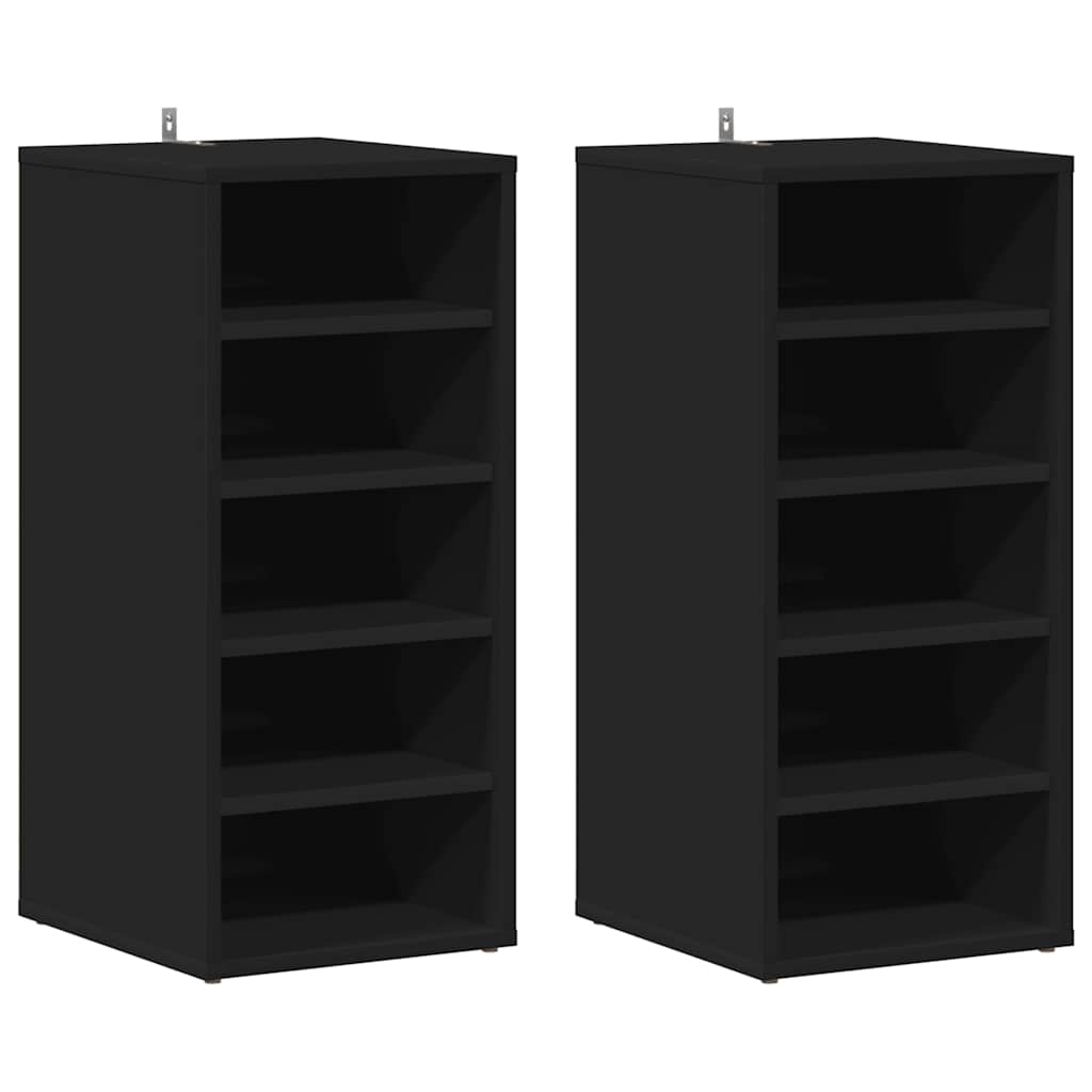 Schoenenkasten 2 st 31,5x35x70 cm bewerkt hout zwart is nu te koop bij PeponiXL, paradijselijk wonen!