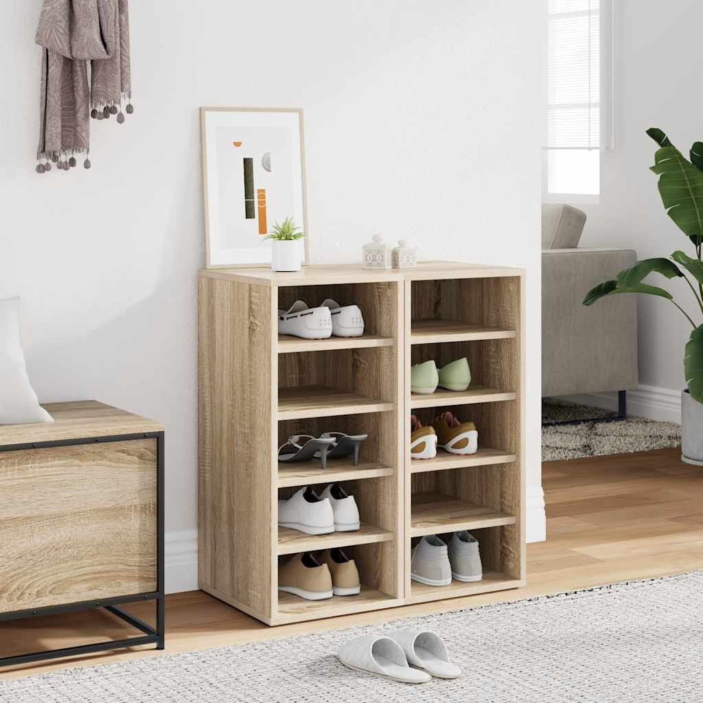 Schoenenkasten 2 st 31,5x35x70 cm hout sonoma eikenkleur is nu te koop bij PeponiXL, paradijselijk wonen!