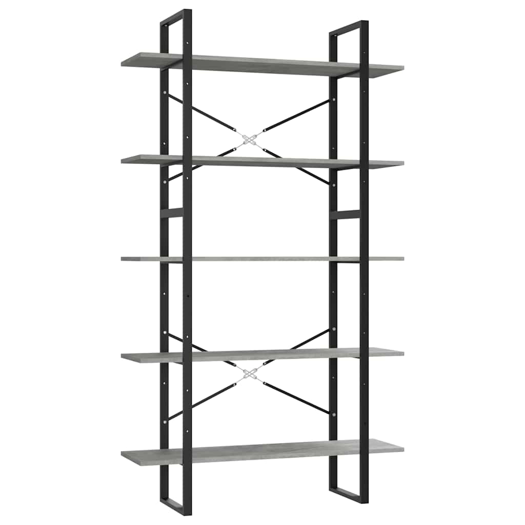 Boekenkast met 5 schappen 100x30x175 cm bewerkt hout betongrijs is nu te koop bij PeponiXL, paradijselijk wonen!