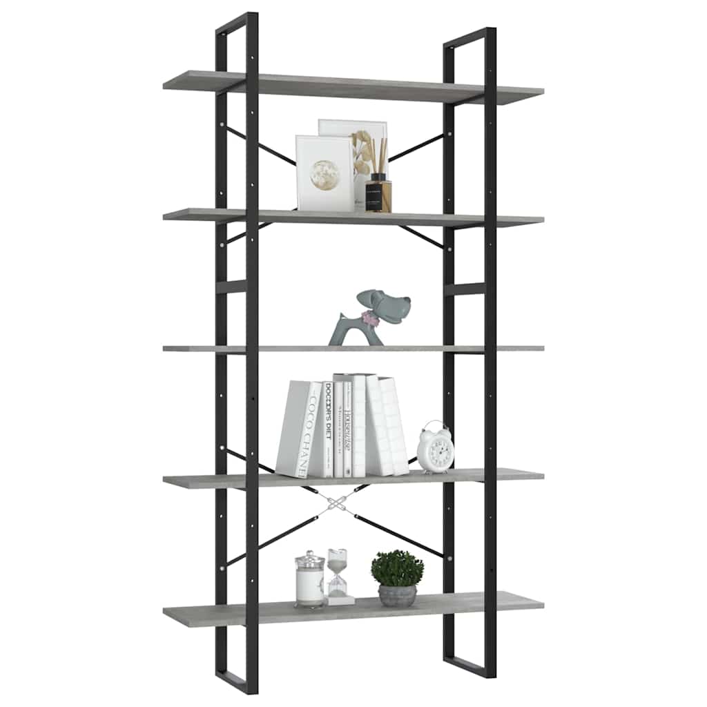 Boekenkast met 5 schappen 100x30x175 cm bewerkt hout betongrijs is nu te koop bij PeponiXL, paradijselijk wonen!