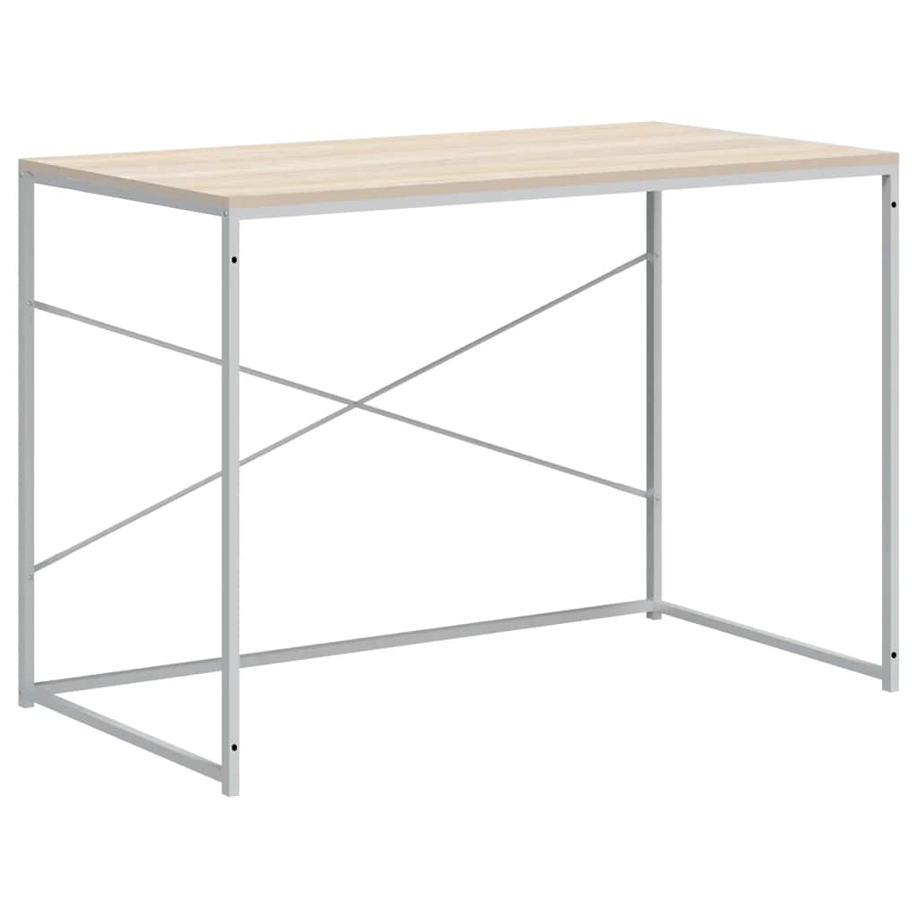 Computerbureau 110x60x70 cm bewerkt hout wit en eikenkleurig