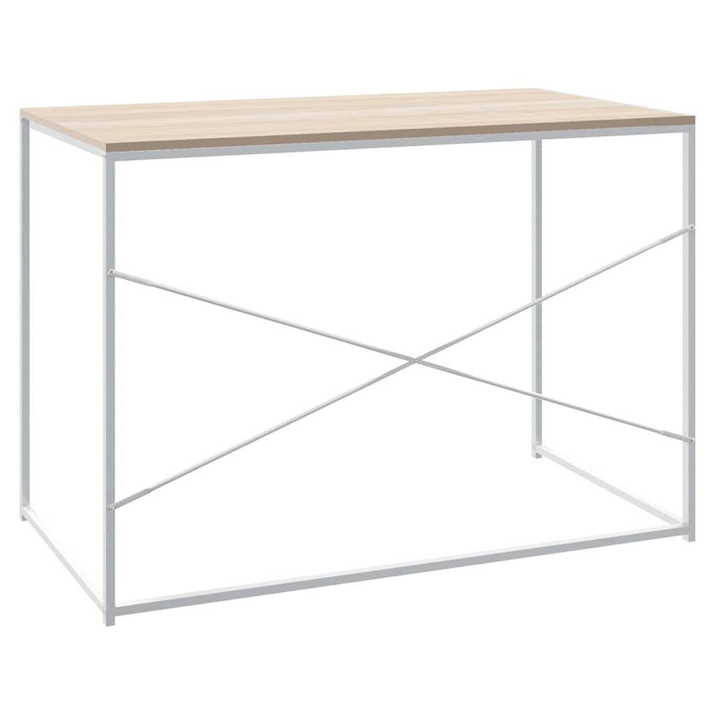 Computerbureau 110x60x70 cm bewerkt hout wit en eikenkleurig