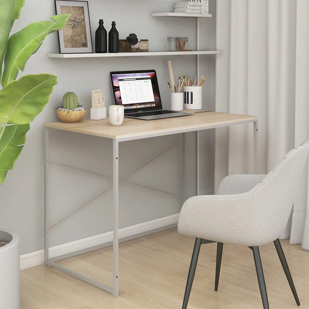 Computerbureau 110x60x70 cm bewerkt hout wit en eikenkleurig