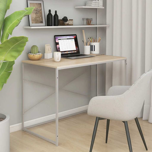 Computerbureau 110x60x70 cm bewerkt hout wit en eikenkleurig is nu te koop bij PeponiXL, paradijselijk wonen!