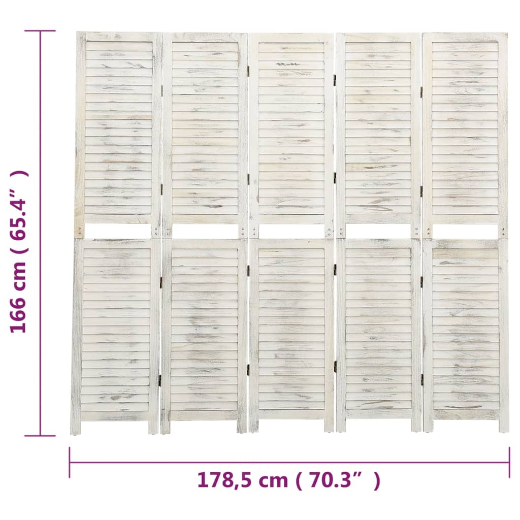 Kamerscherm met 5 panelen 178,5x166 cm massief hout antiekwit is nu te koop bij PeponiXL, paradijselijk wonen!