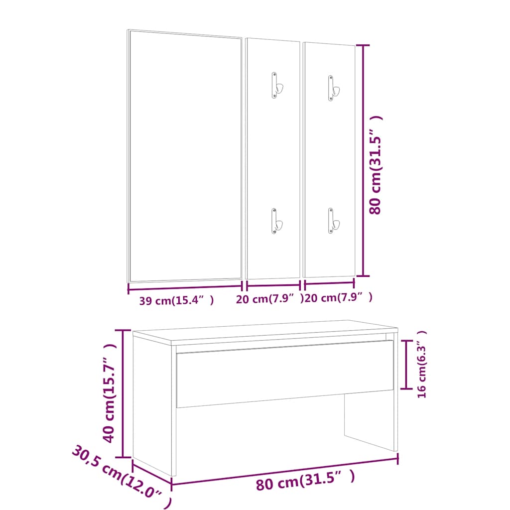 Garderobe set bewerkt hout wit is nu te koop bij PeponiXL, paradijselijk wonen!