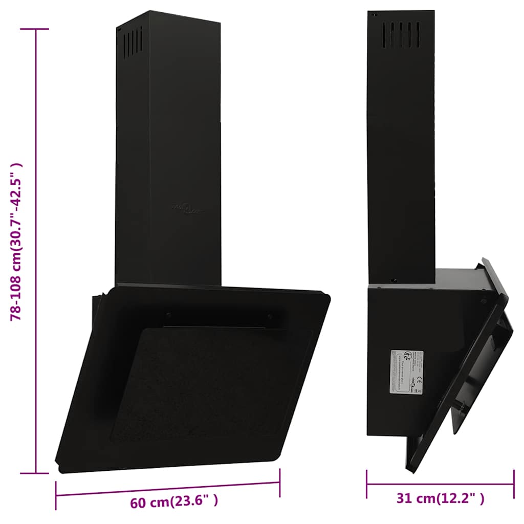 Wandafzuigkap 60 cm roestvrij staal en gehard glas zwart is nu te koop bij PeponiXL, paradijselijk wonen!